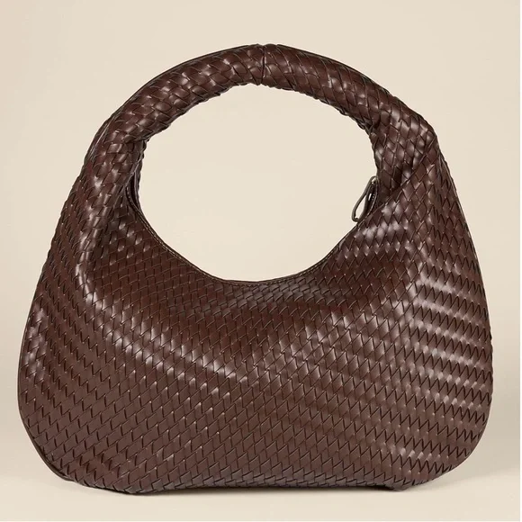 NWT Amazon Essentials Elegant Brown Woven Hobo Bag - Picture 3 of 6